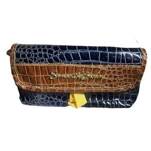 Samantha Brown Blue Travel Wallet Faux Crocodile Embossed Spacious Organizer
